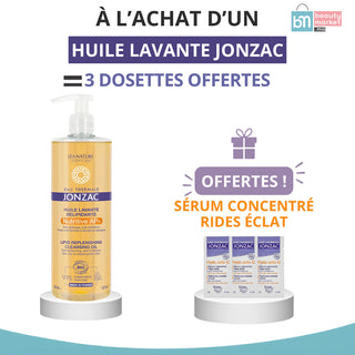 JONZAC EAU THERMALE HUILE LAVANTE ATO RELIPIDANTE 500ML = 3 SÉRUM RIDES ÉCLAT 9ML OFFERTS
