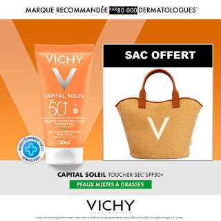 Vichy Capital Soleil Émulsion Toucher Sec SPF50 Mixte à Gras = Sac OFFERT