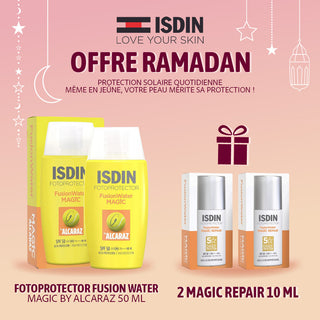 ISDIN FOTOPROTECTOR FUSION WATER MAGIC BY ALCARAZ 50 ML = 2 FUSION WATER MAGIC 10 ML OFFERTS