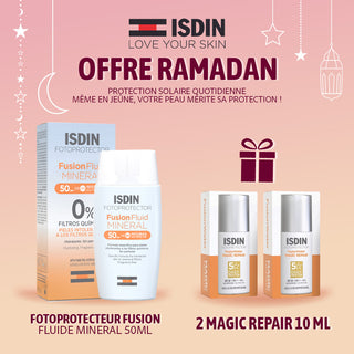 ISDIN FOTOPROTECTEUR FUSION FLUIDE MINERAL 50ML = 2 FUSION WATER MAGIC 10 ML OFFERTS