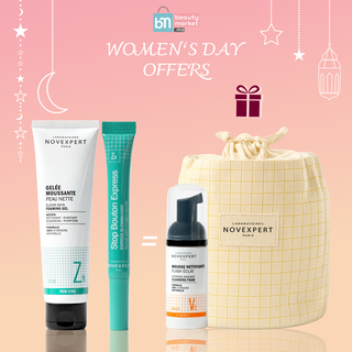 Novexpert Pack Trio-Zinc Stop Boutons – Soin 7ml + Gelée Moussante 150ml = Pochon & Mousse Nettoyante Éclat Vitamine C 40ml Offerts