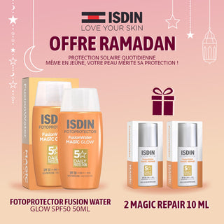 ISDIN FOTOPROTECTOR FUSION WATER MAGIC GLOW SPF50 50ML = 2 FUSION WATER MAGIC 10 ML OFFERTS