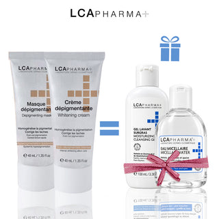 Lca pharma pack crème dépigmentante 40ml + masque 40 ml = gel lavant 100ml + eau micellar 100ml offerts