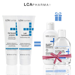 Lca pharma pack gel lavant surgras 200ml + lait hydratant 200ml = gel lavant 100ml + eau micellar 100ml offerts