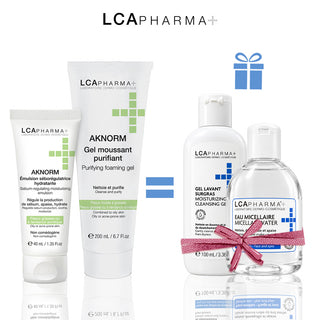 Lca pharma pack aknorm émulsion 40ml + gel moussant 200ml = gel lavant 100ml + eau micellar 100ml offerts