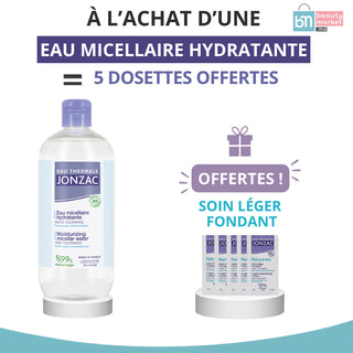 JONZAC EAU MICELLAIRE HYDRATANTE 500ML = 5 SOIN LÉGER FONDANT 15 ML OFFERTS