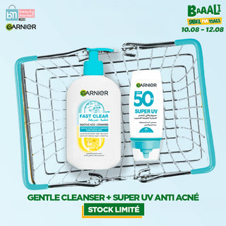 GARNIER Fast Clear - GENTEL CLEANSER 250ML+Super UV Serum Sunscreen SPF50+