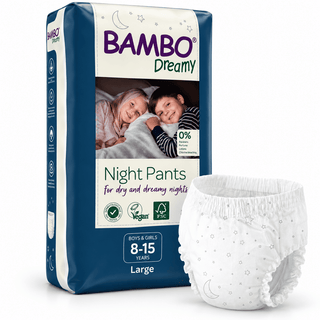 Bambo Dreamy Night Pants Large, paquet de 10 culottes absorbantes nocturnes pour filles et garçons de 8 à 15 ans, 35 à 50 kg, BeautyMarket parapharmacie Maroc.