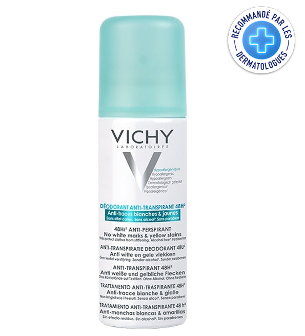 Vichy Déodorant Traitement Anti-Transpirant 48H Aerosol – Anti-traces Jaunes et Blanches – 125 ml