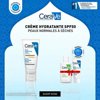 CERAVE CRÈME HYDRATANTE VISAGE SPF 50 PEAUX NORMALES À SÈCHES 52ML = CREME LAVANT + MINI CREME HYDRATANT OFFERTS