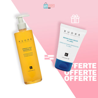 KUORA DERMO-GEL À L'HUILE OMEGA 3, 6 & 9 400 ML  = CRÈME MAINS RÉPARATRICE À L'URÉE 5% 50ML OFFERTE