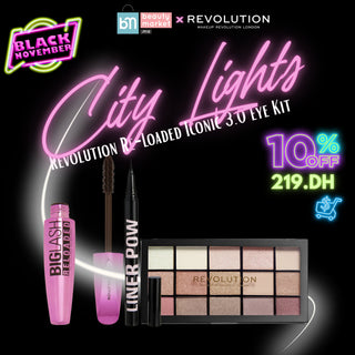 City Lights Revolution Re-Loaded Iconic 3.0 Eye Kit – palette, mascara et eyeliner Revolution Maroc, parapharmacie Beautymarket Maroc