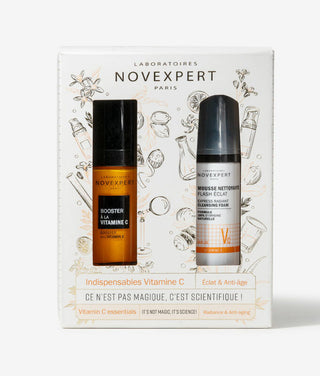 NOVEXPERT COFFRET DUO PEAU ECLANTE BOOSTER ECLAT SERUM A LA VITAMINE C 30ML + MOUSSE FLASH ECLAT 40ML