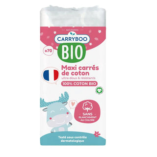 CARRYBOO CARRÉS MAXI DE COTON 100% BIO 70 UNITÉS