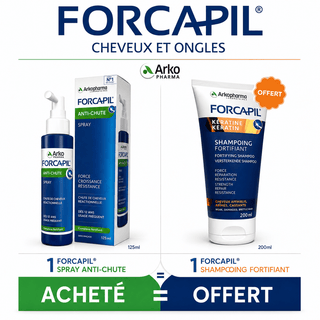 Forcapil Lotion Spray Anti-Chute 125 ml = Shampoing Fortifiant 200 ml offert