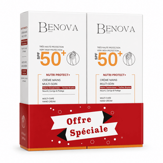 Pack Duo Benova Nutri Protect+ Crème Mains SPF50+ – Pack 2 × 50 g