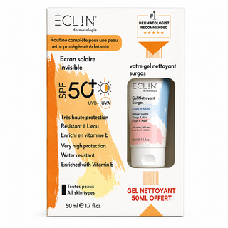 ECLIN Pack Écran Solaire Invisible SPF50+ 50ml = Gel Nettoyant 50ml Offert