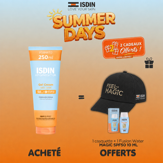 ISDIN FOTOPROTECTOR GEL CREAM SPF 50+ PROTECTEUR CORPS = casquette +Fusion Water MAGIC SPF50 10ML OFFERTS