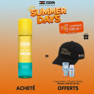 ISDIN FOTOPROTECTOR HYDRO LOTION SPF 50 =casquette +Fusion Water MAGIC SPF50 10ML OFFERTS