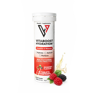 Vhealth Vitaboost Hydration+ – Multivitamines & Électrolytes Goût Fruit Rouge-10 Comprimés