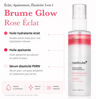 Medicube PDRN Pink Glutathione Serum Mist 100 ml, brume-sérum au PDRN et glutathion pour hydrater et illuminer le teint. BeautyMarket, parapharmacie Maroc.