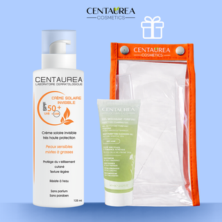 Centaurea Pack Crème Solaire Invisible 125ml = Gel Moussant 60ml + Trousse Offerte