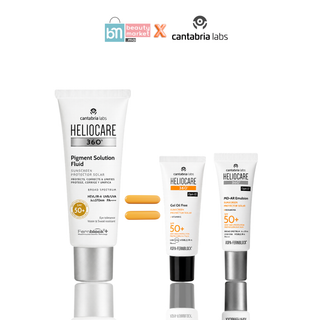 Heliocare 360° Pigment Solution Fluide SPF50+ 50ml = Mini Gel Oil-Free + Mini MD AR Emulsion Offerts