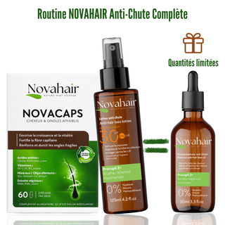 NOVAHAIR Lotion Capillaire Anti-Chute SPF30 125ml + Novacaps 60 Gélules = Huile Précieuse Anti-Chute 50ml Offerte
