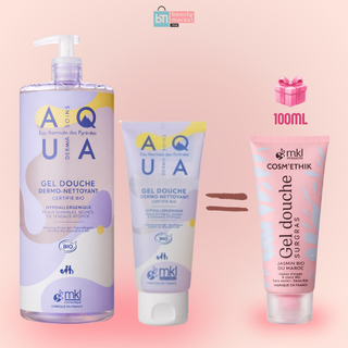 MKL Gel Douche Dermo-Nettoyant BIO Aqua 1L + 100ml = Gel Douche Surgras Jasmin 100ml Offert