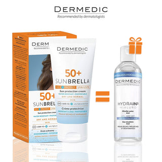 DERMEDIC SUNBRELLA 50+ PEAUX NORMALE À SÈCHE 50ML = HYDRAIN3 MICELLAR WATER 100ML OFFERTE