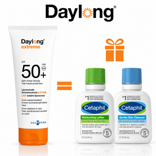 Flacon Daylong Extrême SPF50 100 ml lait solaire liposomal haute protection Daylong Extrême Lait Solaire Liposomal SPF50 100 ml avec Lotion 29 ml et Skin Cleanser 29 ml offerts