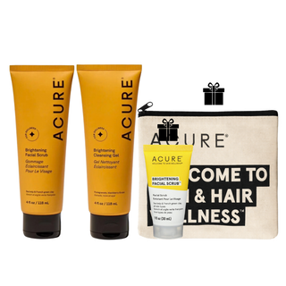 ACURE Brightening Gel Nettoyant 118ml+ Brightening Facial Scrub 118ml = Scrub 30ML+ Trousse Offerts