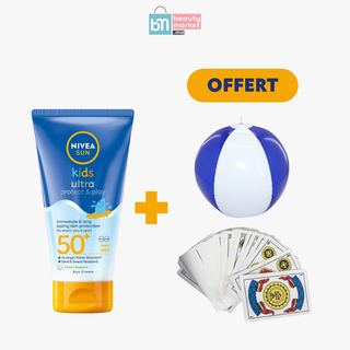 NIVEA SUN Kids Ultra Protect & Play Lotion SPF50+ 150ml = Jeux de Carte Espagnol + Ballon Gonflable Piscine Offerts