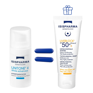 ISISPHARMA UNITONE4 white advanced Serum depigmentant Intensif 15ml =  uveblock 50+ Mineral Teintee Offert