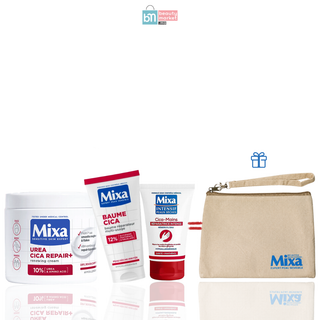 Mixa Crème Cica Réparation Réparatrice Lissante 400ml + Baume Cica Réparateur Multi-Usage 50ml + Crème Cica Mains = Trousse Offerte