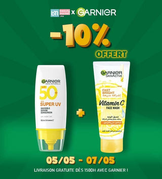 Garnier Super UV Invisible Serum Sunscreen SPF 50 PA++++ UVA/B + Gel nettoyant Fast Bright
