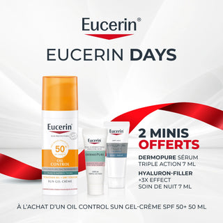 EUCERIN SUN PROTECTION OIL CONTROL GEL-CRÈME SPF50+ 50 ML = MINIS HYALURON FILLER NUIT + DERMOPURE SERUM 7 MML OFFERTS