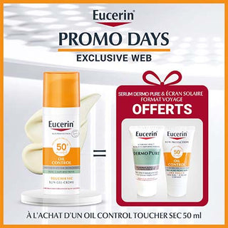 Eucerin– Sun Protection Oil Control Gel-Crème SPF50+ – 50 ml = Serum Triple Action + Ecran Solaire Format Voyage OFFERTS