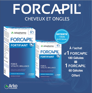 Forcapil Cheveux Et Ongles 180 Gelules = 60 Gélules OFFERT