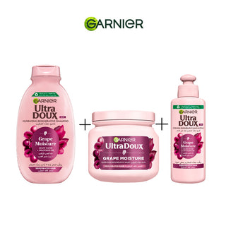 Garnier Ultra Doux Coffret Grape Moisture – Routine Hydratante Shampo 200ML + Masque 340ml + Crème de Soin 2en1