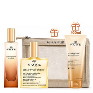 NUXE Prodigieux Trousse Huile Sèche 100ml + Parfum Prodigieux 30ml = Huile de Douche Prodigieux 100ml + Trousse Offerts