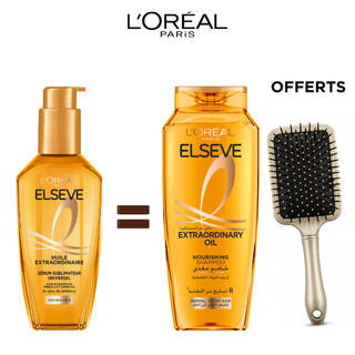 L'Oréal Paris Elseve Pack Huile Extraordinaire 100ml + Shampooing Normaux A Secs 400ml = Brosse Offerte