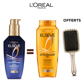L'Oréal Paris Elseve Pack Extra Midnight Serum 100ml + Shampooing 400 ml Cheveux Normaux A Secs = Brosse Offerte