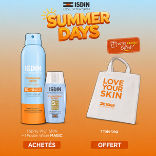 ISDIN Spray WET SKIN + Fusion water Magic SPF50 50ml = Tote bag Offert