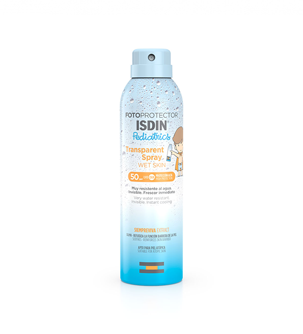 ISDIN Fotoprotector بخاخ شفاف للبشرة الرطبة للأطفال بعامل حماية من الشمس 50