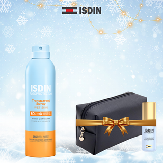 ISDIN Fotoprotector spray transparent adulte spf50 250ml = Trousse+hyaluronic 5 ml offerts