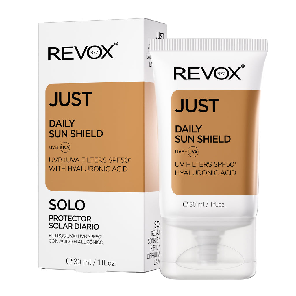 Revox b77 JUST DAILY SUN SHIELD FILTRES UVA+UVB SPF50+ AVEC ACIDE HYALURONIQUE, 30 ml