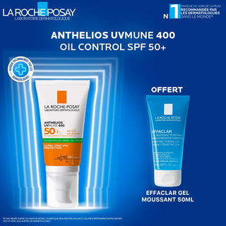 La roche-posay anthelios oil control invisible spf50+ peau m à g 50ml = Effaclar Gel Moussant 50ml OFFERT