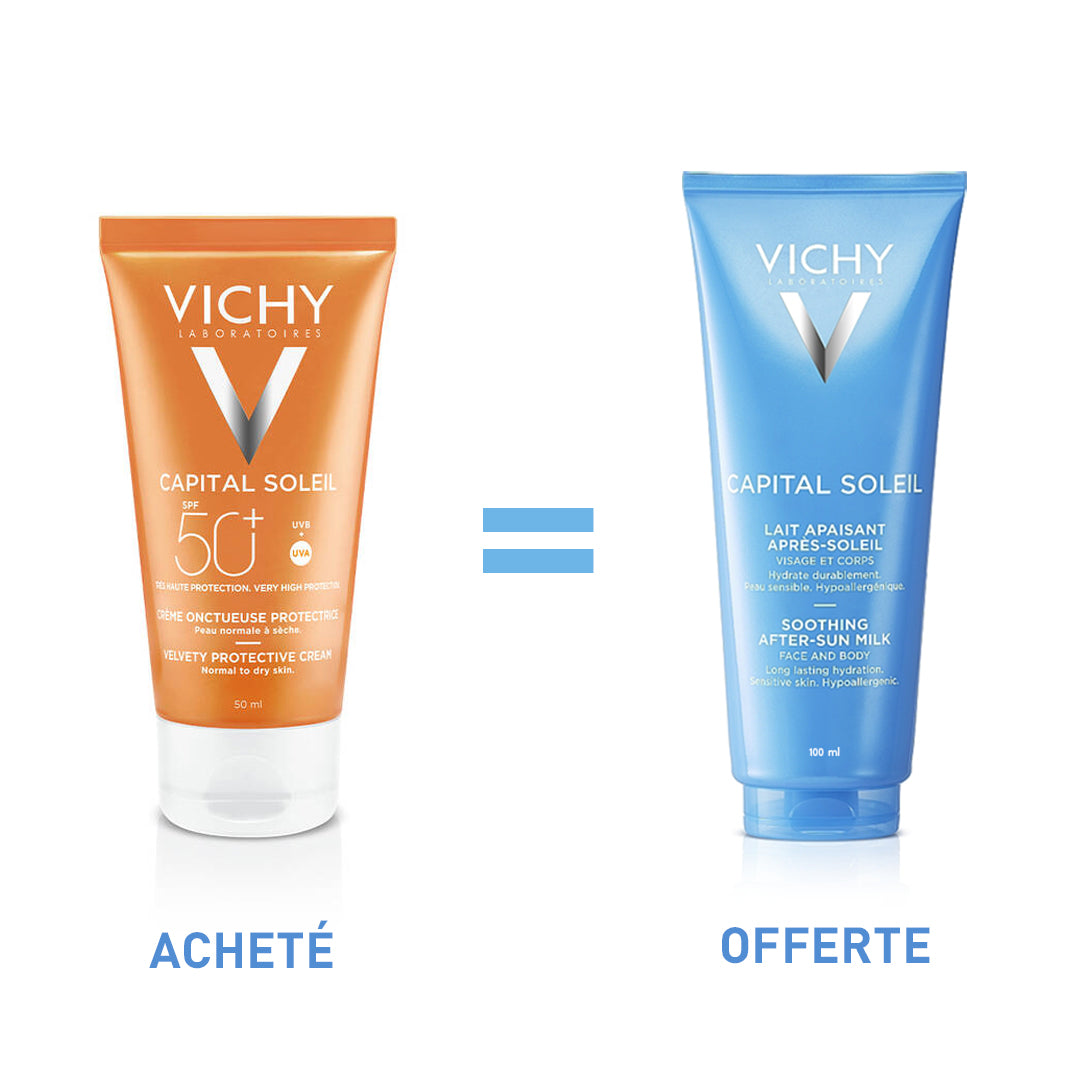 VICHY CAPITAL SOLEIL CREME ONCTUEUSE PEAU NORMALE A SECEHE SPF 50+ -50ML = Trousse OFFERTE
