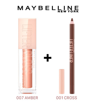 MAYBELLINE LIFTER GLOSS À LÈVRES REPULPANT 007 AMBER + LIFTER LINER NU 001 CROSS THE LINE